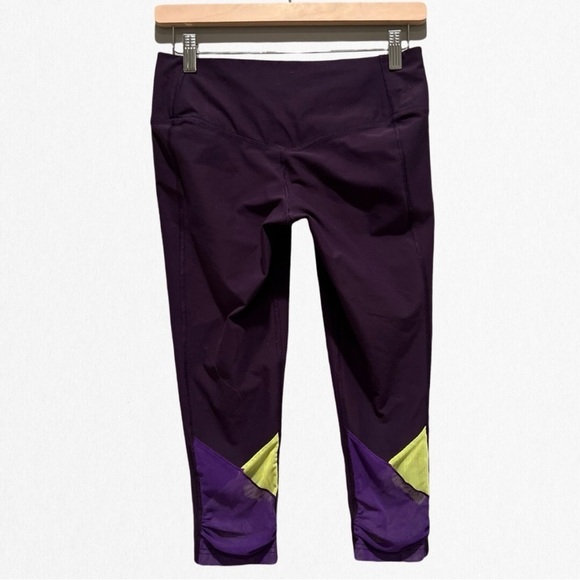 NIKE Women’s ONE LEGEND PANT Purple & Lime Green Cropped Leggings Small - Picture 3 of 4